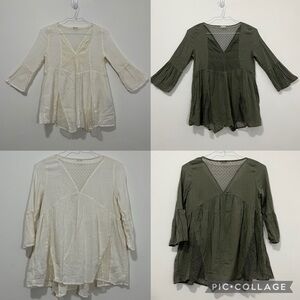 Bundle Of 2 Hollister 3/4 Sleeve Boho Peasant Lace Blouse Top Size S Ivory Green